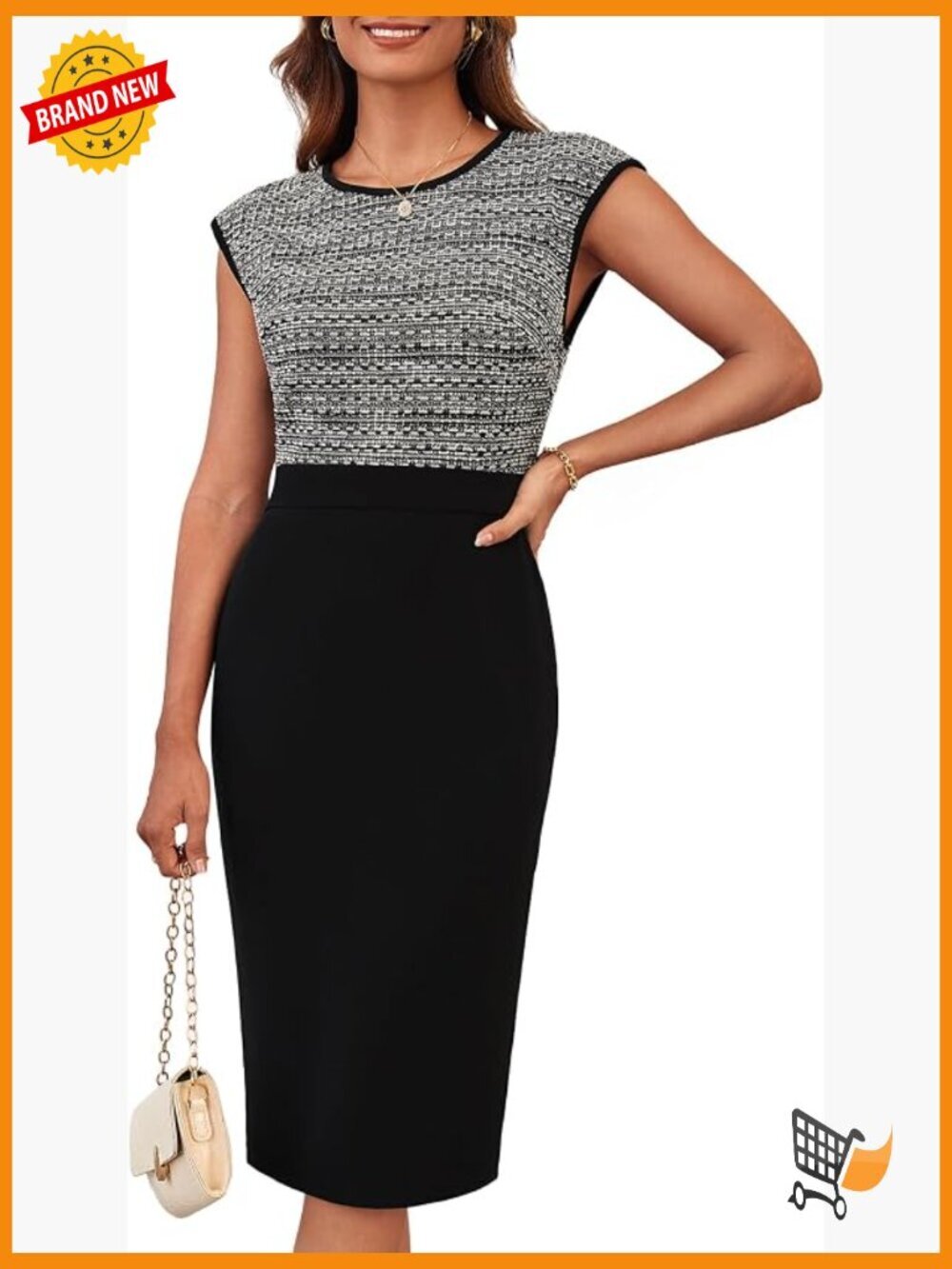 Sleeveless Sheath Business Pencil Dress Crew Neck Bodycon Office Wear Stretchy